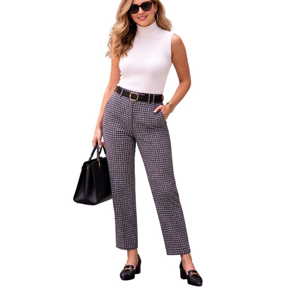 J. Crew Checked High Rise Flat Front Pull On Straight Leg Ankle Pants Size 12